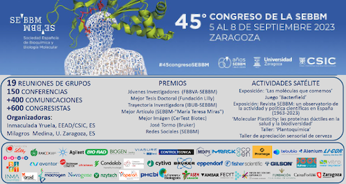 El 45º Congreso de la Sociedad Española de Bioquímica y Biología Molecular (SEBBM) que conmemora el 60 aniversario de la fundación de la Sociedad (1963-2023) se celebrará en Zaragoza del 5 al 8 de septiembre de 2023